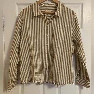 Sezane Tomboy Striped Button Down Shirt in Ecru and Camel
